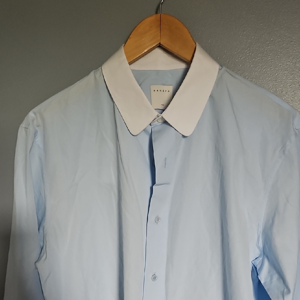 Sandro Light Blue Dress Shirt with White Collar - Picture 11 of 16